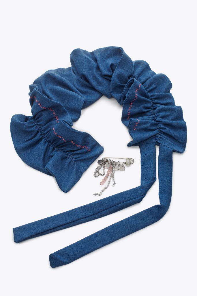 Χειροποίητη ζώνη με βολάν & κέντημα "Sculpted Denim"