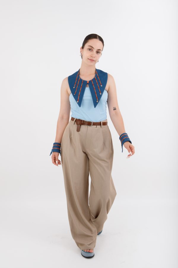 Μανσέτα χειροποίητη με boho ρέλι, "Indigo Wrap" - Image 3