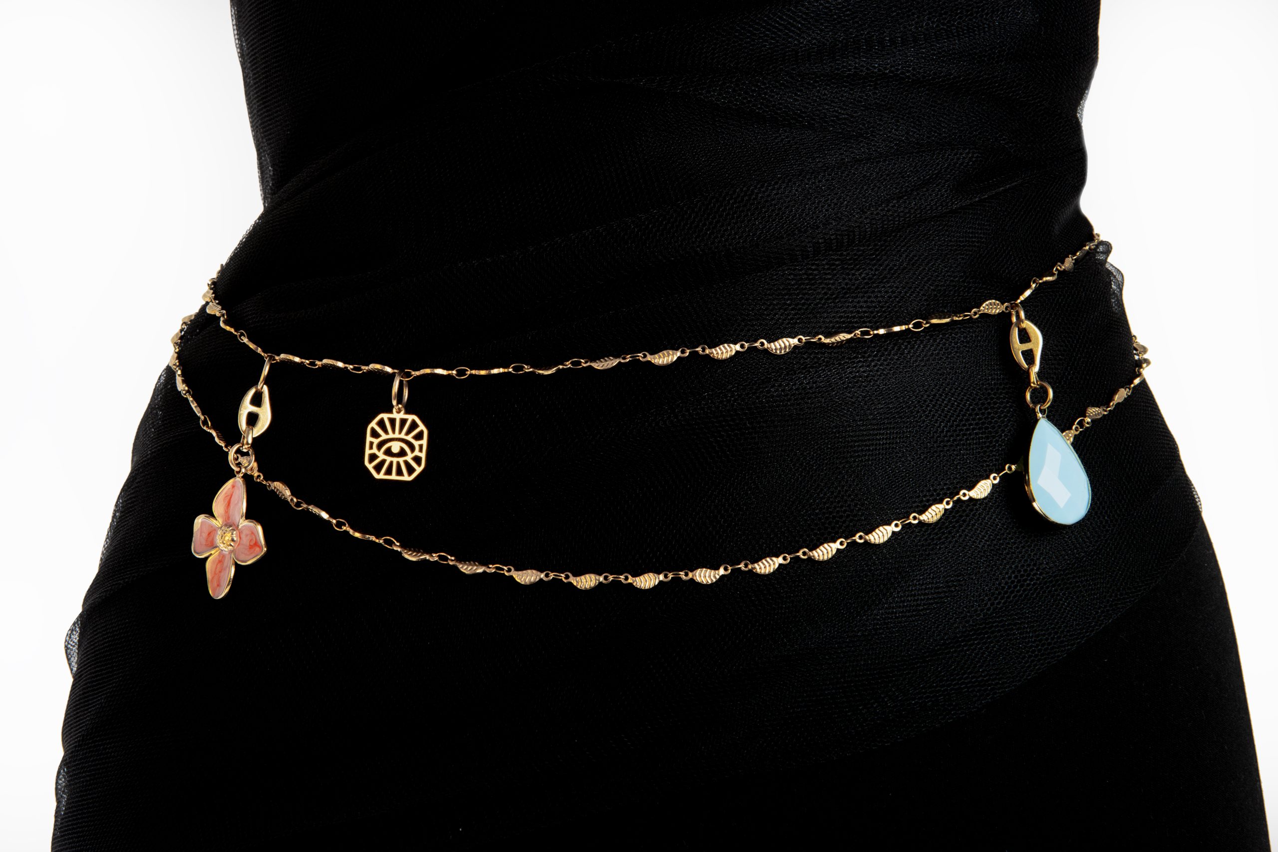 Leafline μεταλλική χειροποίητη χρυσή ζώνη με κρεμαστά στοιχεία - Image 2