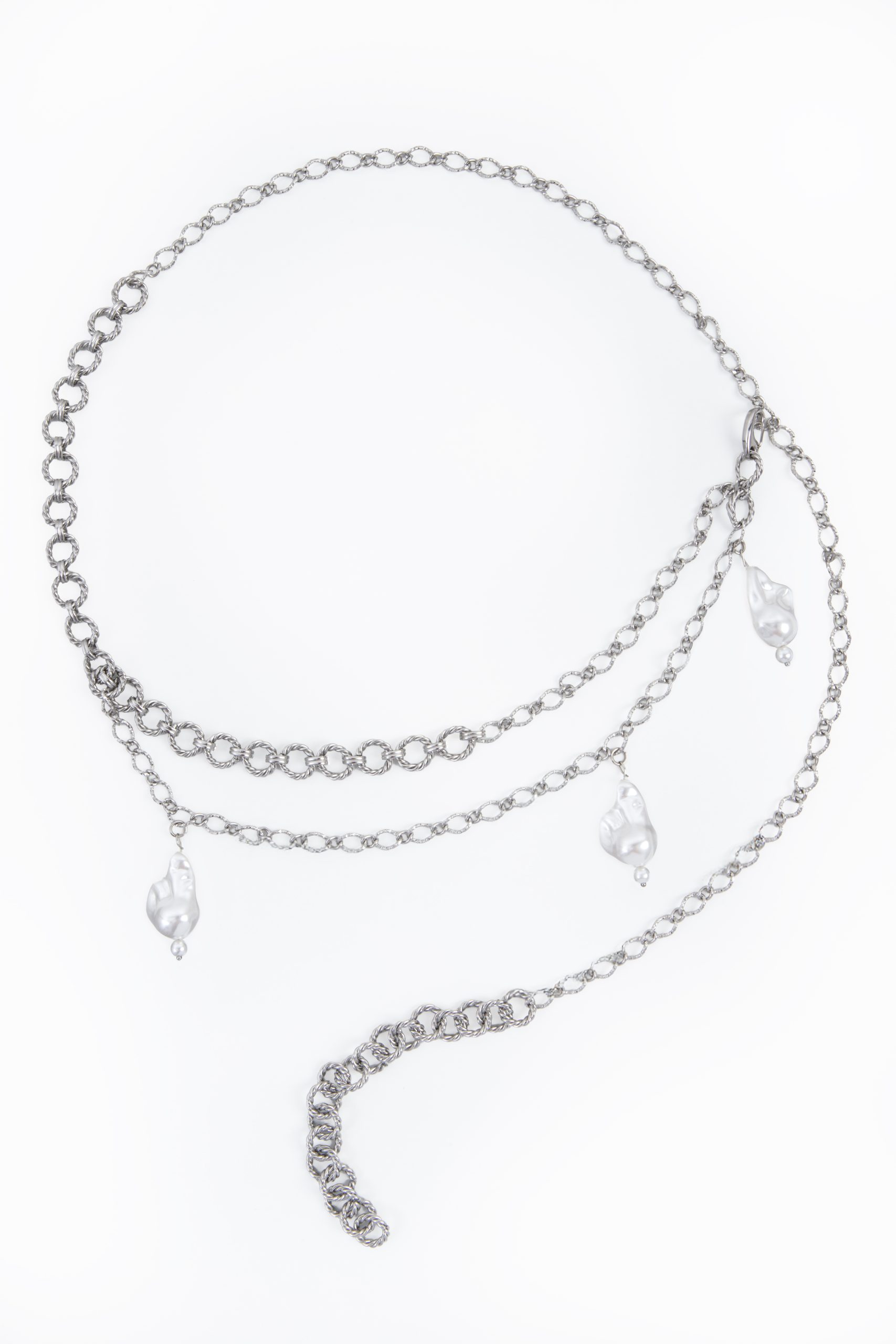 Silver dual pearl chain, ασημένια χειροποίητη ζώνη με κρεμαστά μαργαριτάρια