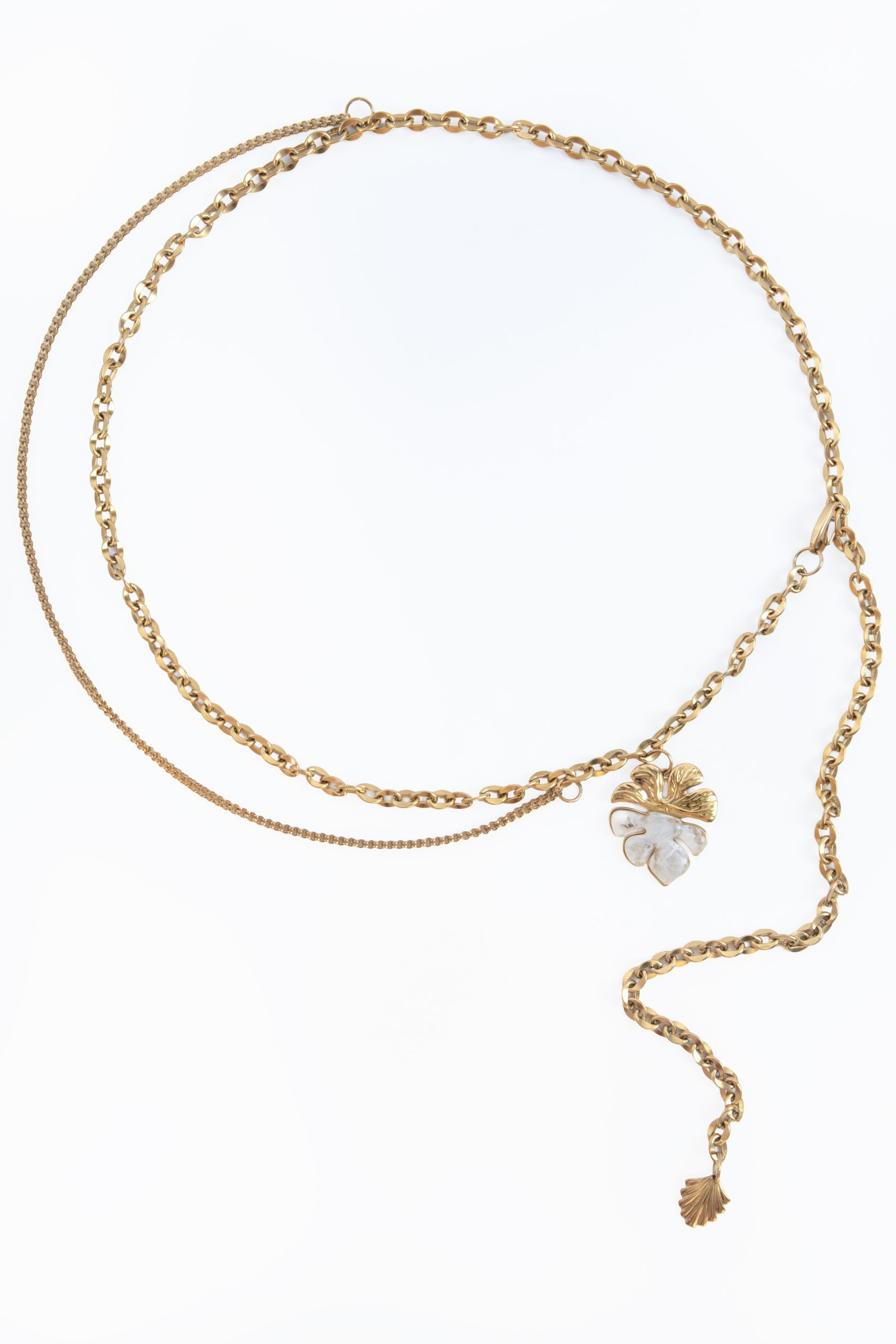 Golden asym leaf, χειροποίητη χρυσή ζώνη με μεγάλο μεταλλικό στοιχείο